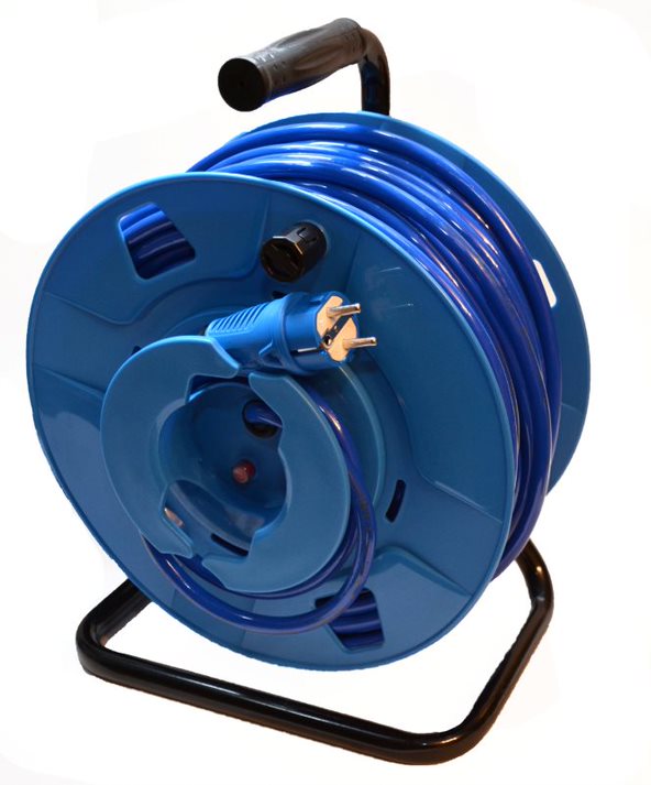 Przedłużacz niebieski poliuretanowy H07BQ-F 3×2,5 mm2 na bębnie odwróconym niebieski wtyk i kostka UniSchuko 45m