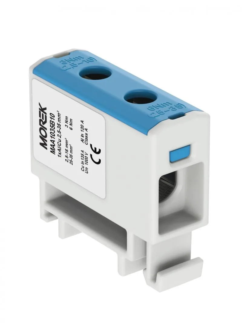 Złączka Szynowa Przelotowa 1X Al/cu 2.5-35.0MM2 1000V AC/1500V DC Zacisk Uniwersalny Niebieski