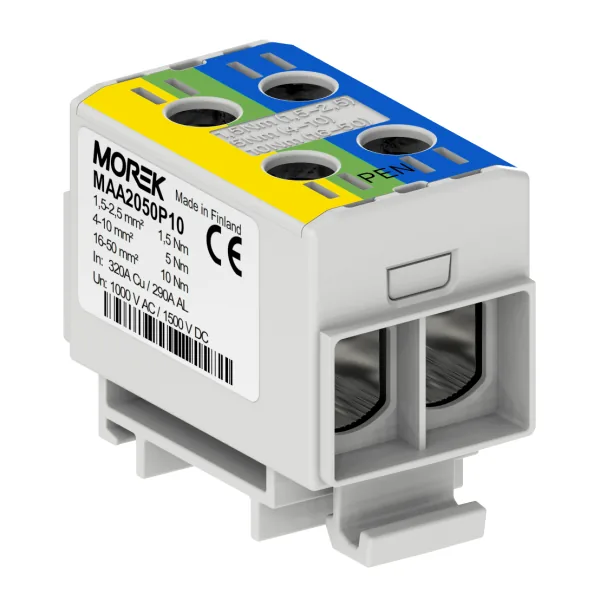 Złączka Szynowa Przelotowa 2X Al/cu 1.5-50.0MM2 1000V AC/1500V DC Żółty/zielony/niebieski