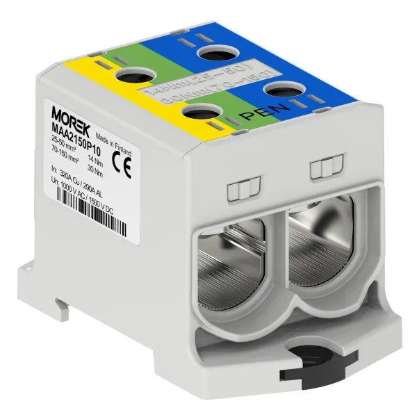Złączka Szynowa Przelotowa 2X Al/cu 25.0-150.0MM2 1000V AC/1500V DC Żółty/zielony/niebieski